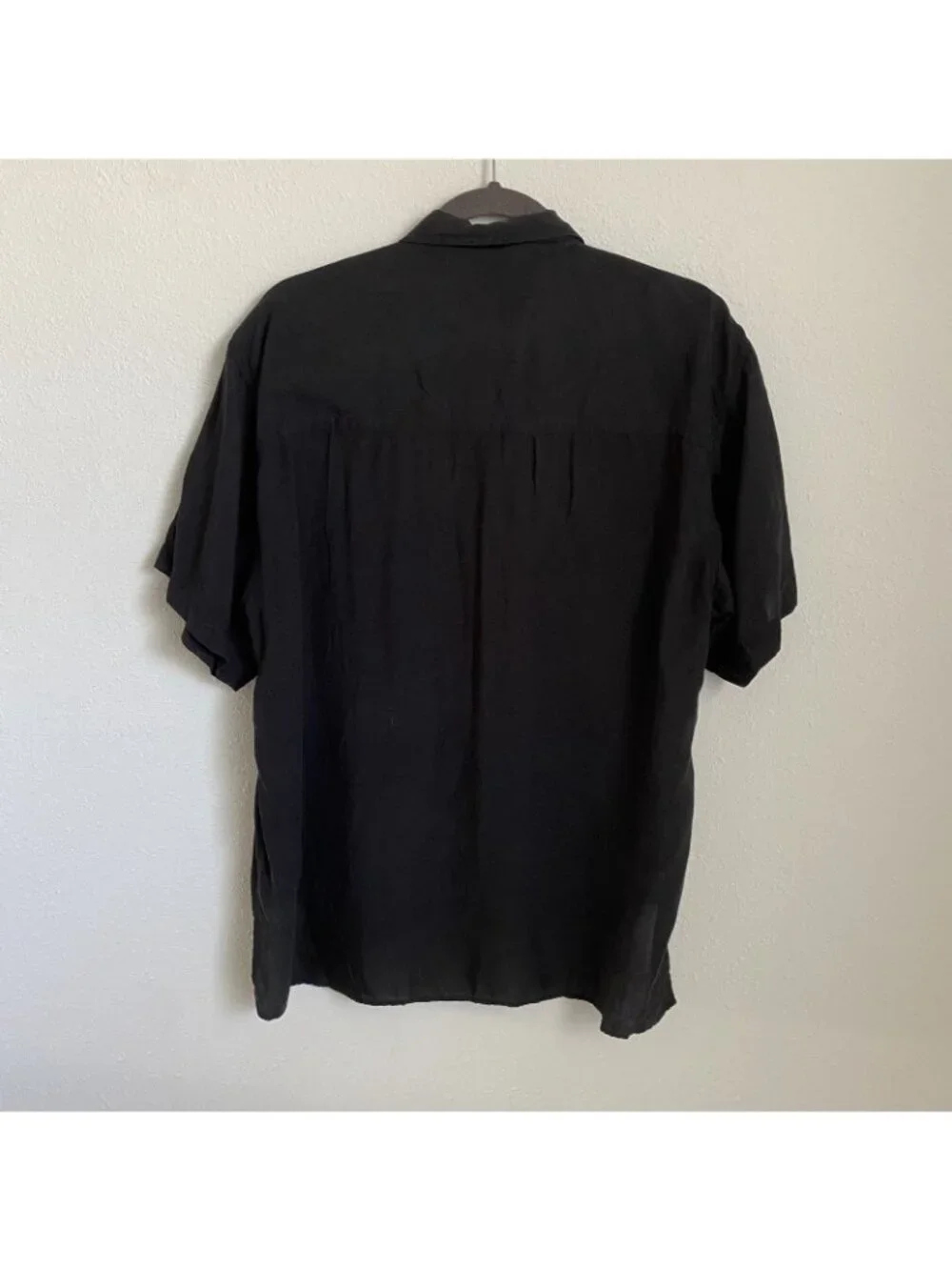 Liz Wear Womens Black Rayon Top Medium Relaxed Button Up Distressed Shirt